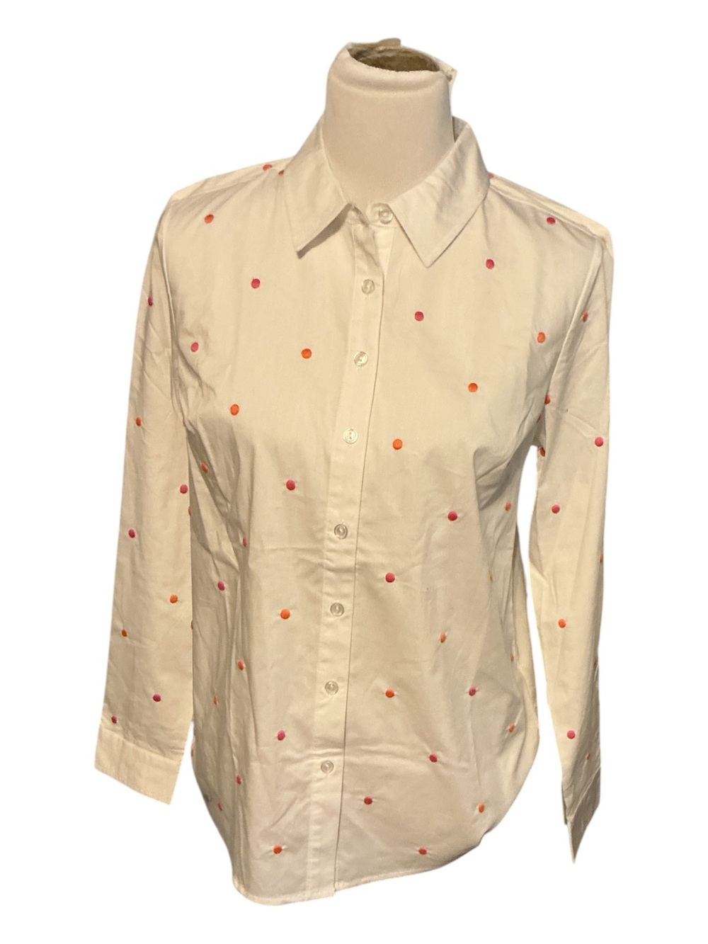 Lemon White Button-Down Shirt with Pink & Orange Polka Dots